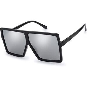 Oversized Square Sunglasses Silver Mirror Lens Fashion Statement Sun Glasses New